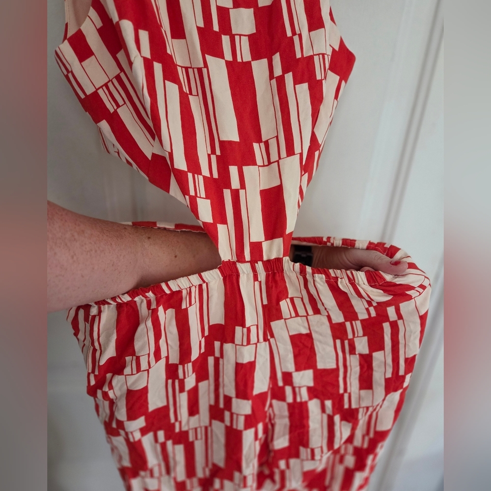 Anthropologie Corey Lynn Calter Cutout Orange And Cream Jumpsuit - Picture 7 of 12